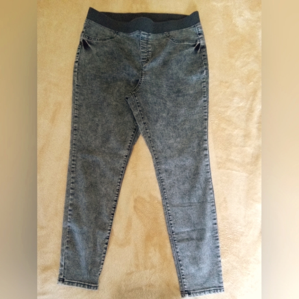 Black stonewashed stretch slip on jeans (XL) 15/17